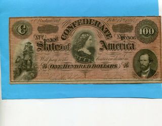 1864 Confederate States Of America $100 Lucy Pickens Columbia Sc Note
