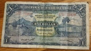 The Government Of Trinidad And Tobago 1 Dollar Bank Note 1942