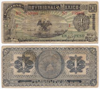 Mexico,  1 Peso 1916,  Pick S709,  F,  Gobierno Provisional De Mexico