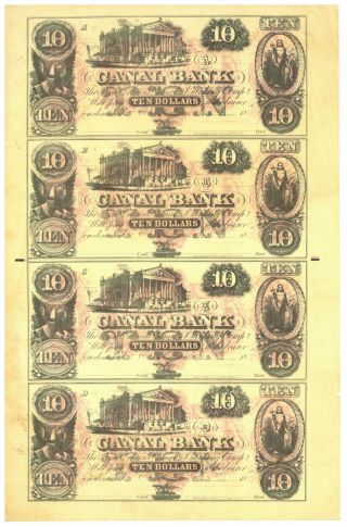 Canal Bank.  Orleans,  Louisiana.  Uncut Sheet Of 4 $10 Notes