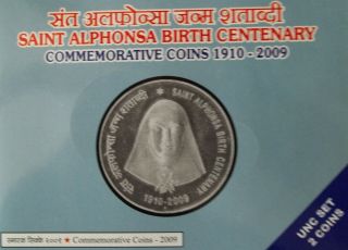 Saint Alphonsa Birth Centenary Commemorative Coins 1910 - 2009 Unc Set Of India