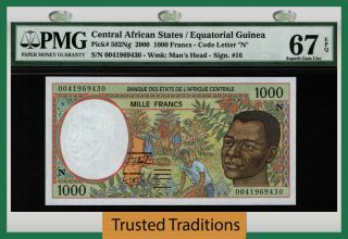 Tt Pk 502ng 2000 Central African States / Equatorial Guinea 1000 Francs Pmg 67q