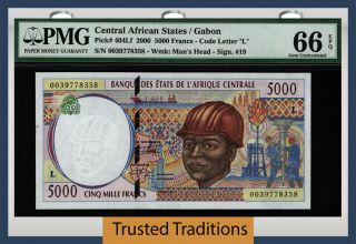 Tt Pk 404lf 2000 Central African States 5000 Francs Pmg 66 Epq Gem Uncirculated
