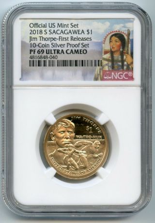 2018 S Sacagawea Dollar $1 Jim Thorpe Proof Ngc Pf 69 First Releases 4816848 - 040