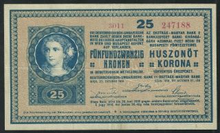 Austria Hungary Ungarn 1918 25 Kronen / Korona Banknote Vf