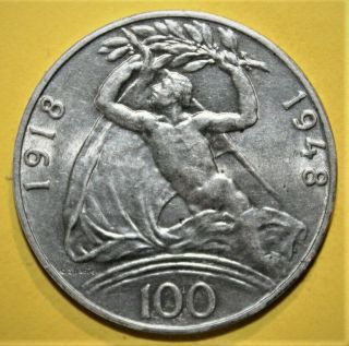 Czechoslovakia 100 Korun 1948 Almost Uncirculated Silver Coin - Liberty