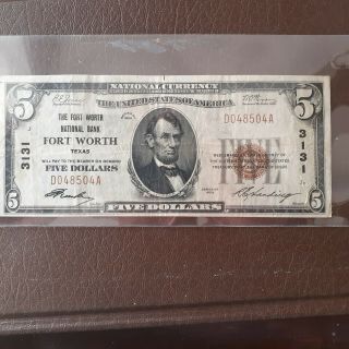 1929 $5 National Bank Note,  Fort Worth,  Texas