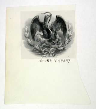 Abn Proof Vignette " Arms Of Mexico " 1850 - 70s Intaglio Cu Black Abn