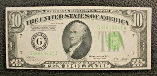 Rare 1928 B $10 Federal Reserve Note - Fr2002 - G Chicago 9/17