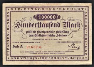 Vad - Heidelberg - 100,  000 Mark Inflation Note - 2