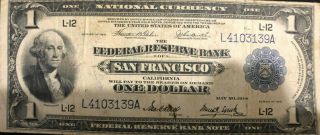 National Currency 1 Dollar Bill Series Of 1918 Frb Of San Francisco,  Note.