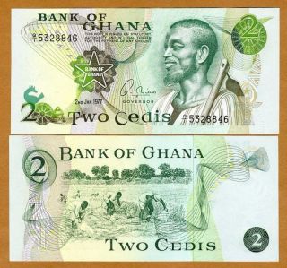 Ghana / Africa,  2 Cedis,  2 - 1 - 1977,  P - 14 (14c),  Unc