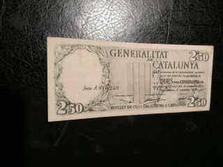 Spain Generalitat De Catalunya Banknote 2.  5 Peseta 1936