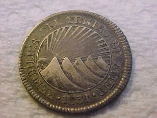 1831 2 Reales Republic Of Central America Silver Coin Attractive Coin