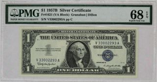 1957 B $1 Silver Certificate Va Block Fr.  1621 Pmg 68 Suberb Gem Unc Epq (293a)
