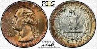 1964 - D Washington Silver Quarter Pcgs Ms65 Bronze Toned