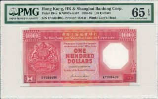 Hong Kong Bank Hong Kong $100 1987 Pmg 65epq