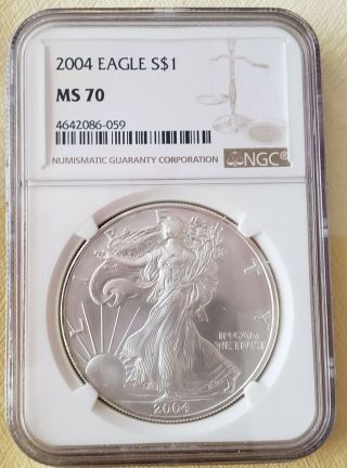 2004 American Silver Eagle Ngc Ms70 Graded Perfect