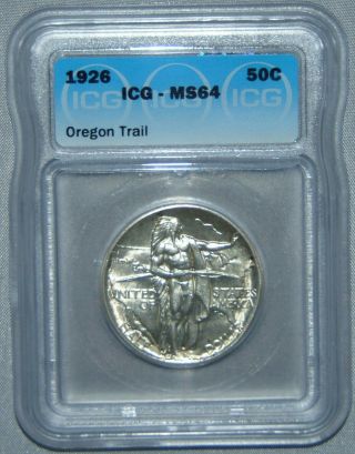 1926 Oregon Trail Commemorative Silver Half Dollar Icg Ms64,  Coin