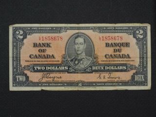 Bank Of Canada King George 1937 2 Dollar Banknote Coyne Towers L/r 1858678