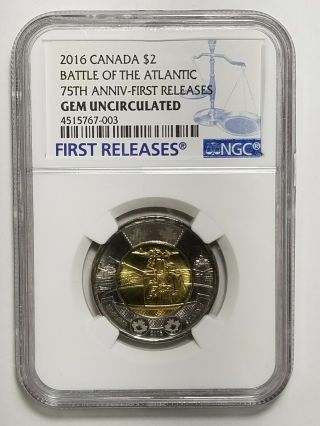 2016 Canada $2 Battle Of The Atlantic - Ngc Gem Uncirculated - Bi - Metalic