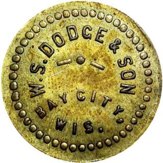 Bay City Wisconsin Good For Token W S Dodge & Son Scarce Town
