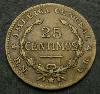 Costa Rica 25 Centavos 1945 - Brass - F/vf - 3396