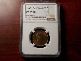 1930 H Sarawak 1 Cent Coin Ngc Ms - 65 Rb
