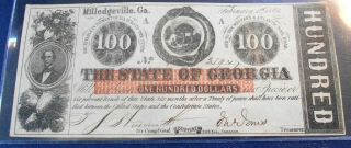 1863 Confederate Milledgeville Georgia $100 Dollar Grade Civil War Obsolete