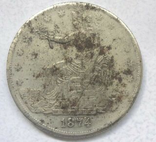 1874 - Cc Trade Silver Dollar T$1 - Found In Managua,  Nicaragua