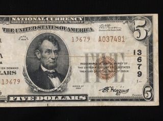 1929 $5 National Bank Of Tulsa Note Tulsa Oklahoma TYPE 2 CH.  13679 2