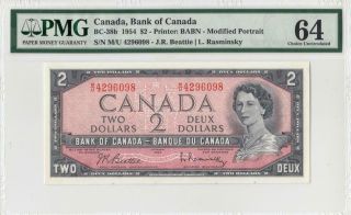 1954 Bank Of Canada Qeii $2 Beattie & Rasminsky " M/u " ( (pmg 64))