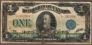 1923 Dominion Of Canada - $1.  00 Bank Note - Good - Dc - 25c - Blue Seal G - 382908