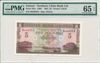 Ulster Bank Ltd.  Ireland - Northern 5 Pounds 2001 Pmg 65epq