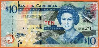 East Caribbean States Nd (2012) Fine 10 Dollars Banknote Paper Money Bill P - 52