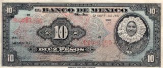 Error? 1937 Banco De México 10 Pesos Tehuana Large M Series,  Sub.  B,  Pick: 35a2
