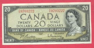 1954 Bank Of Canada $20 Twenty Dollar - Bill Note - Beattie Rasminsky P/e 9703222