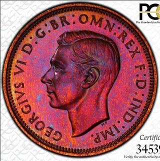 1937 Great Britain Half Penny 1/2d Pcgs Pr65 Rb Proof Beautifully Electric Toned
