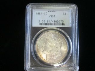 1884 - Cc Morgan Silver Dollar $1 Pcgs Ms 64 Old Holder Coin
