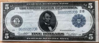 1914 $5 Federal Reserve Bank Note White/mellon
