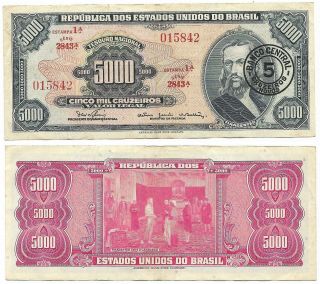 Brazil Note 5 Cruzeiros Novos On 5000 Cruzeiros (1967) P 188b Vf