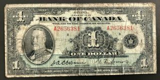 1935 Bank Of Canada $1 Dollar Bank Note English A2656381