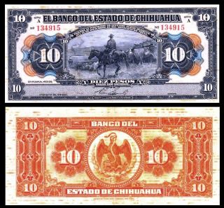 Mexico Chihuahua 10 Pesos Pick S133a 1913 Vf
