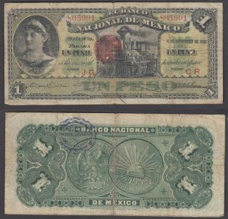 Mexico 1 Peso 1913 (f) Banknote P - S255 Nazional Banco