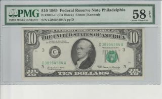 Pmg Fr 2018 - C1969 10 Dollar Bank Notes 58 Epq