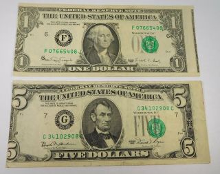 1988a $1& 1981 5$ Federal Reserve Bank Note Errors - Faulty Alignments