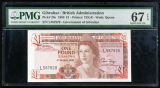 Gibraltar 1 Pounds 1988 P 20 Gem Unc Pmg 67 Epq