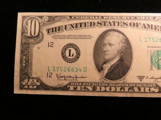 1950 D Ten Dollar Us Federal Reserve Note Miscut Printing Error P005