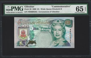 Gibraltar 5 Pounds 2000 Commemorative,  P - 29 Small Serial Number,  Pmg 65 Epq Unc