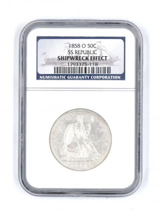 1858 - O Seated Liberty Half Dollar Ngc Shipwreck Effect Ss Republic 90 Silver